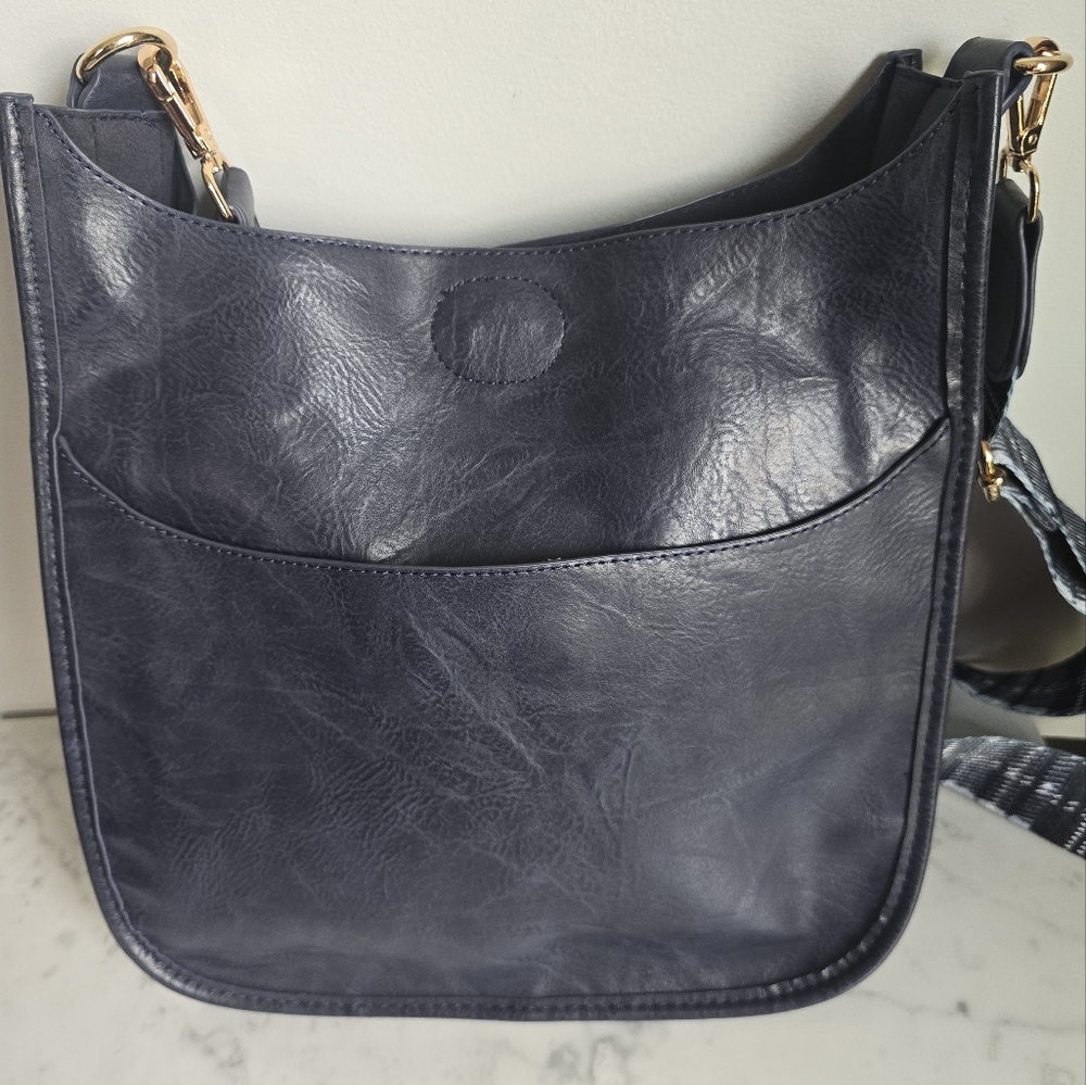 Ah-Dorned, Navy Vegan Leather Plaid Crossbody Strap Classic Messanger Bag Purse - Picture 3 of 10